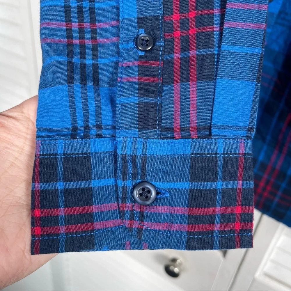 The‎ Children’s Place Boys Plaid Poplin Button-Down Shirt – Blue (XXL / 16)